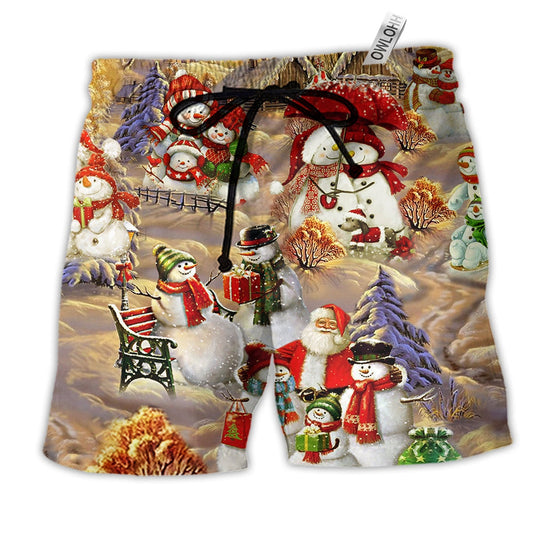 Beach Short / Adults / S Snowman Couple Love Xmas Funny - Beach Short Reefox - Owls Matrix LTD