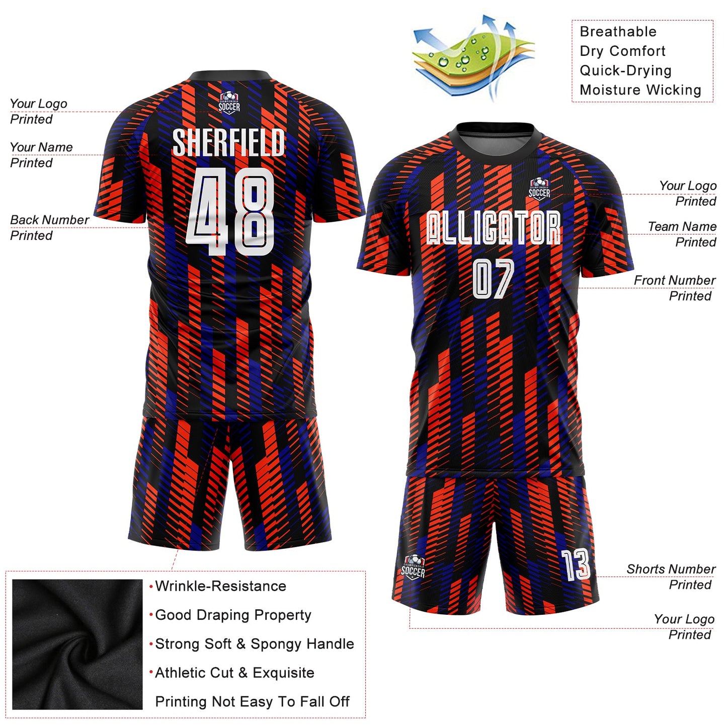 Custom Black White-Orange Sublimation Soccer Uniform Jersey Limited