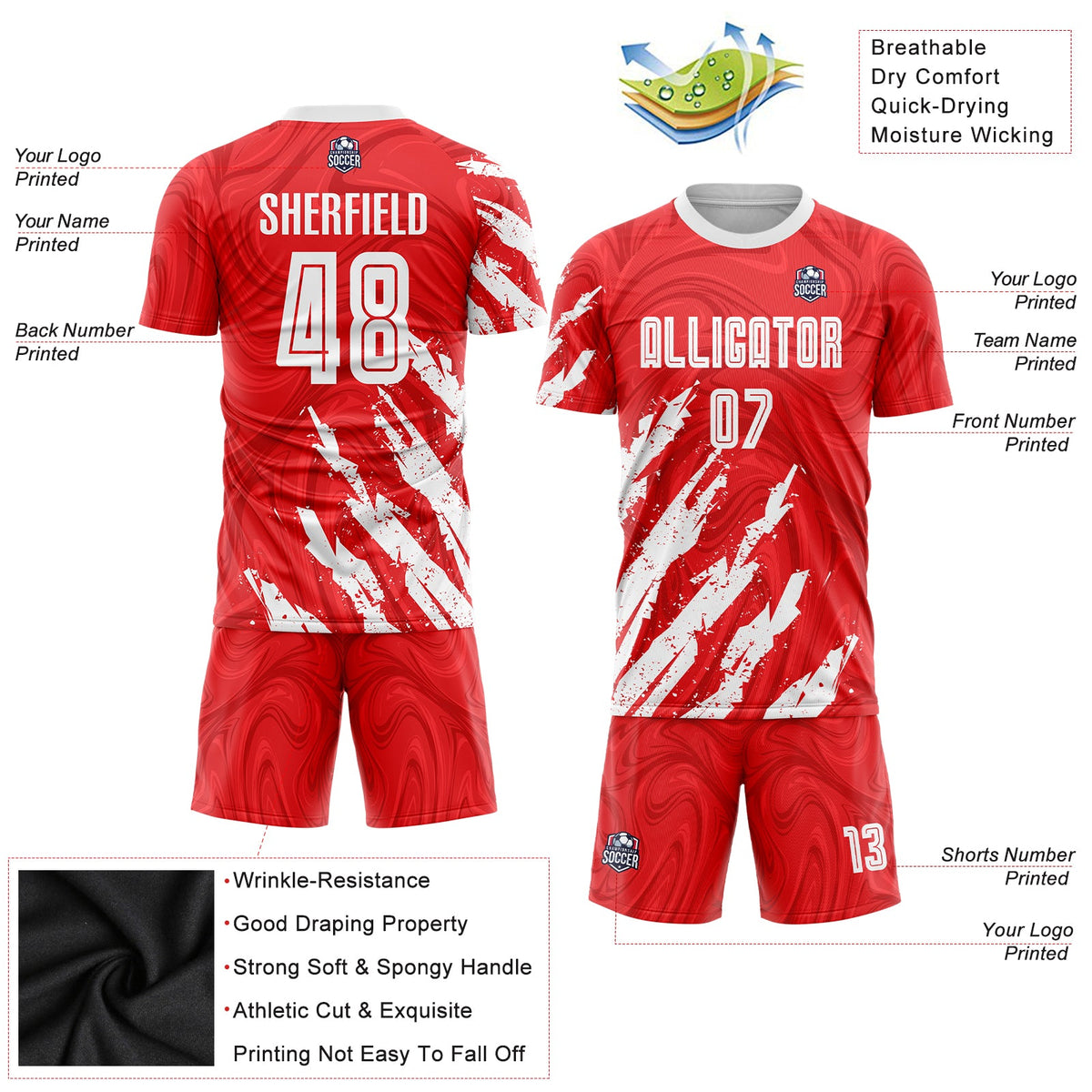 Custom Red White Sublimation Soccer Uniform Jersey Limited