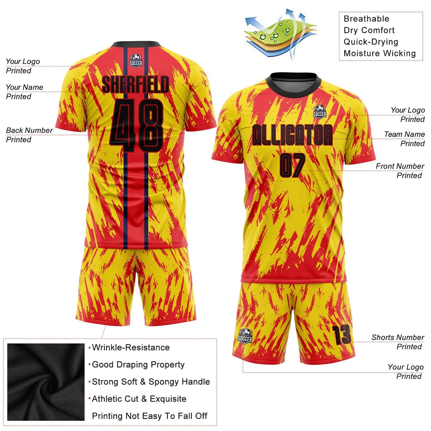 Custom Gold Black-Red Sublimation Soccer Uniform Jersey Limited