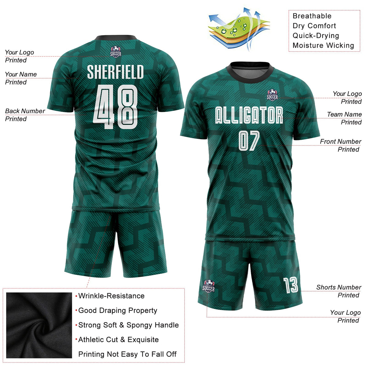 Custom Green White-Black Sublimation Soccer Uniform Jersey Limited