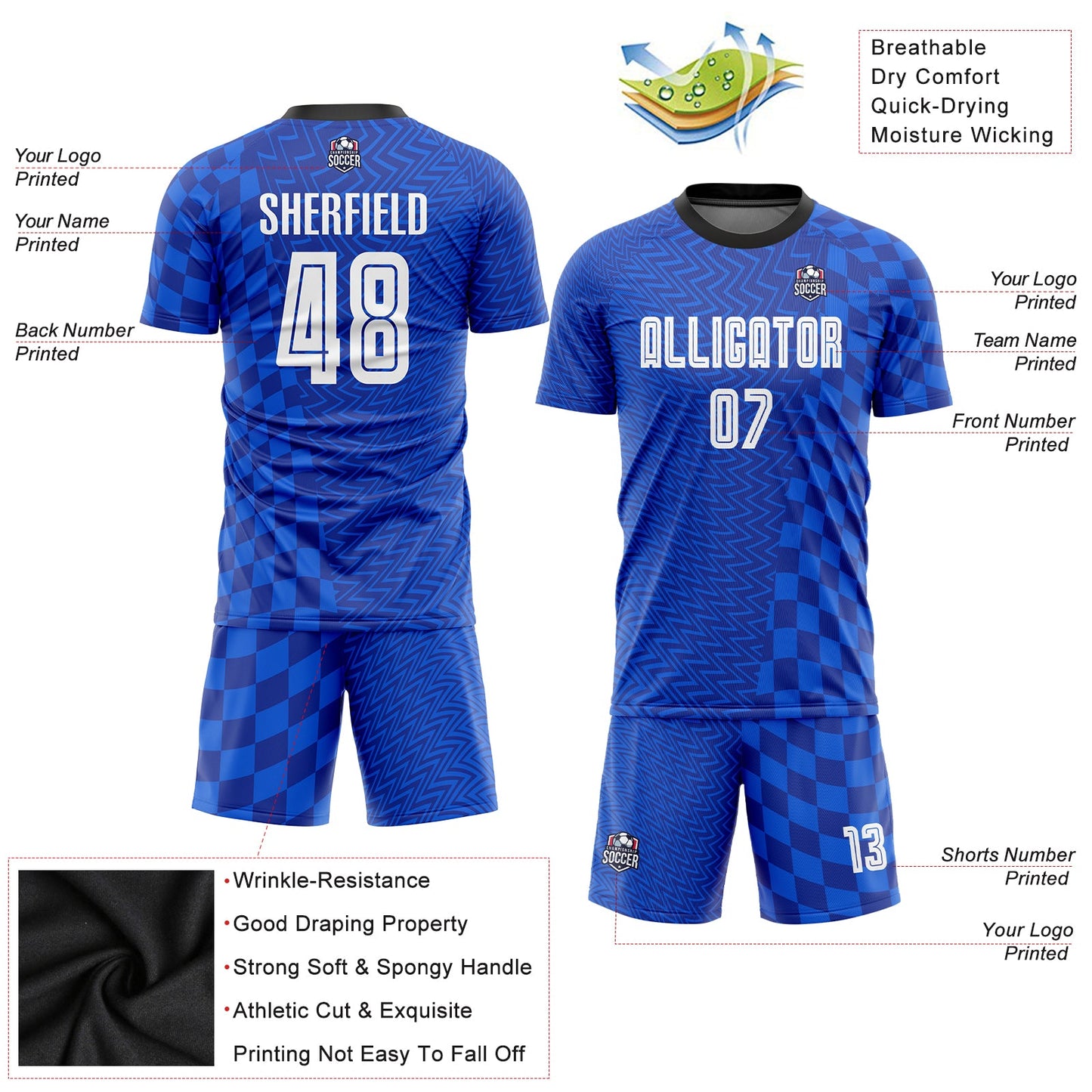 Custom Royal White-Black Sublimation Soccer Uniform Jersey Limited