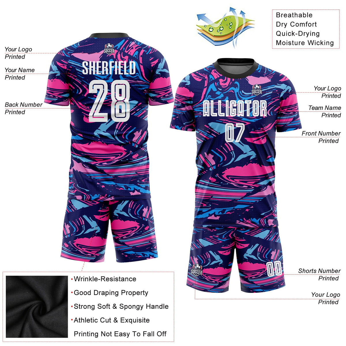 Custom Figure White-Pink Sublimation Soccer Uniform Jersey Limited