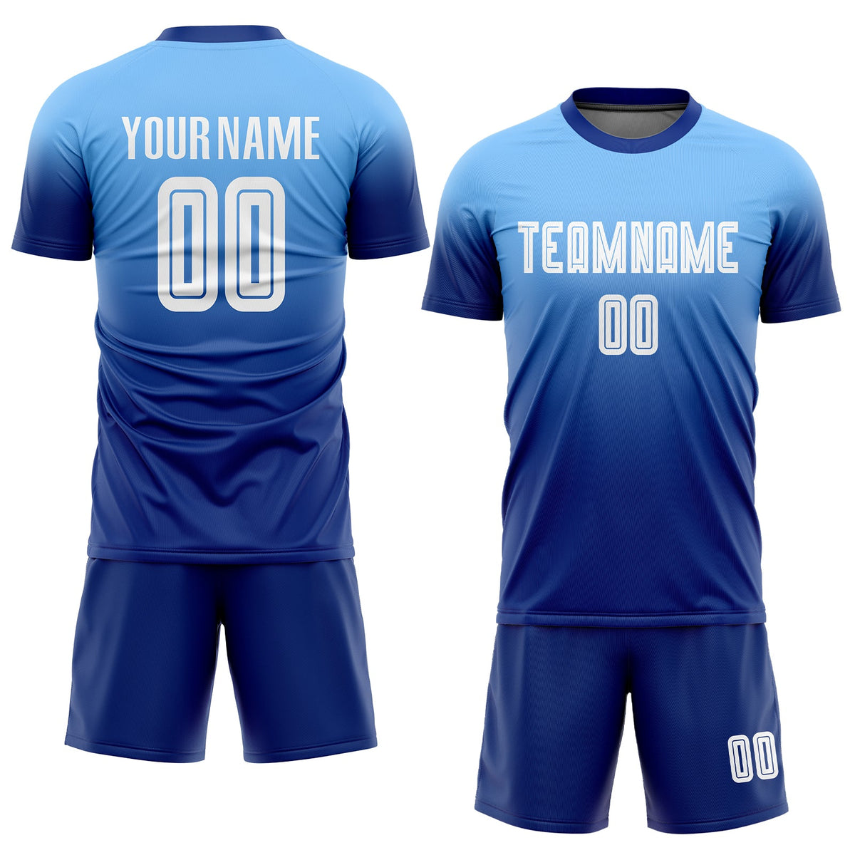 Custom Light Blue White-Royal Sublimation Fade Fashion Soccer Uniform Jersey Limited