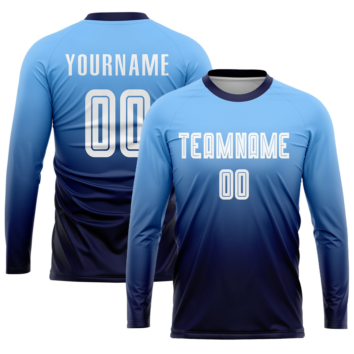 Custom Light Blue White-Navy Sublimation Fade Fashion Soccer Uniform Jersey Limited
