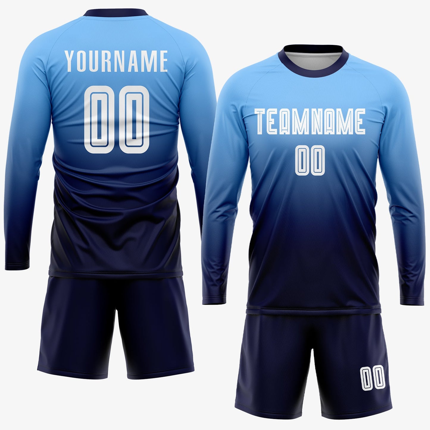 Custom Light Blue White-Navy Sublimation Fade Fashion Soccer Uniform Jersey Limited