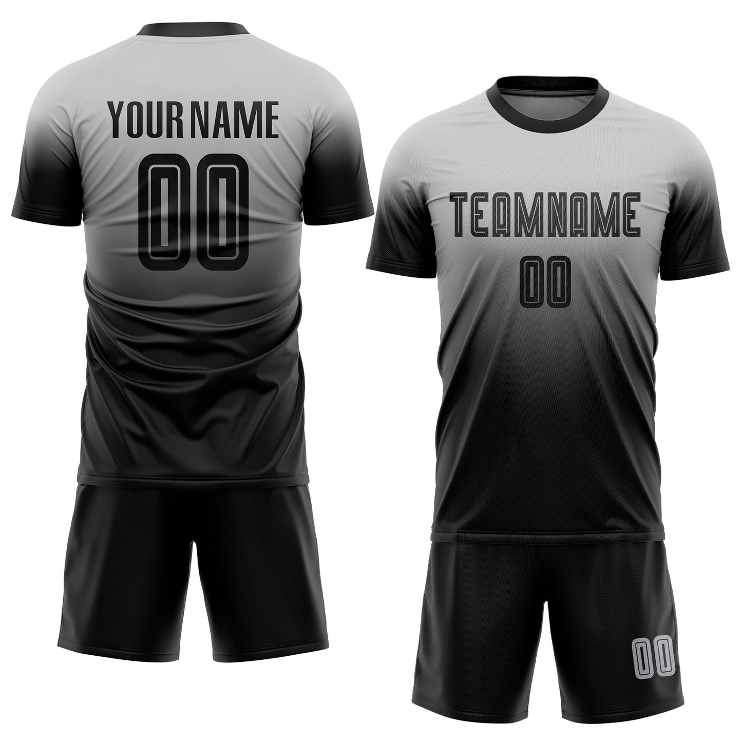Custom Gray Black Sublimation Fade Fashion Soccer Uniform Jersey Limited