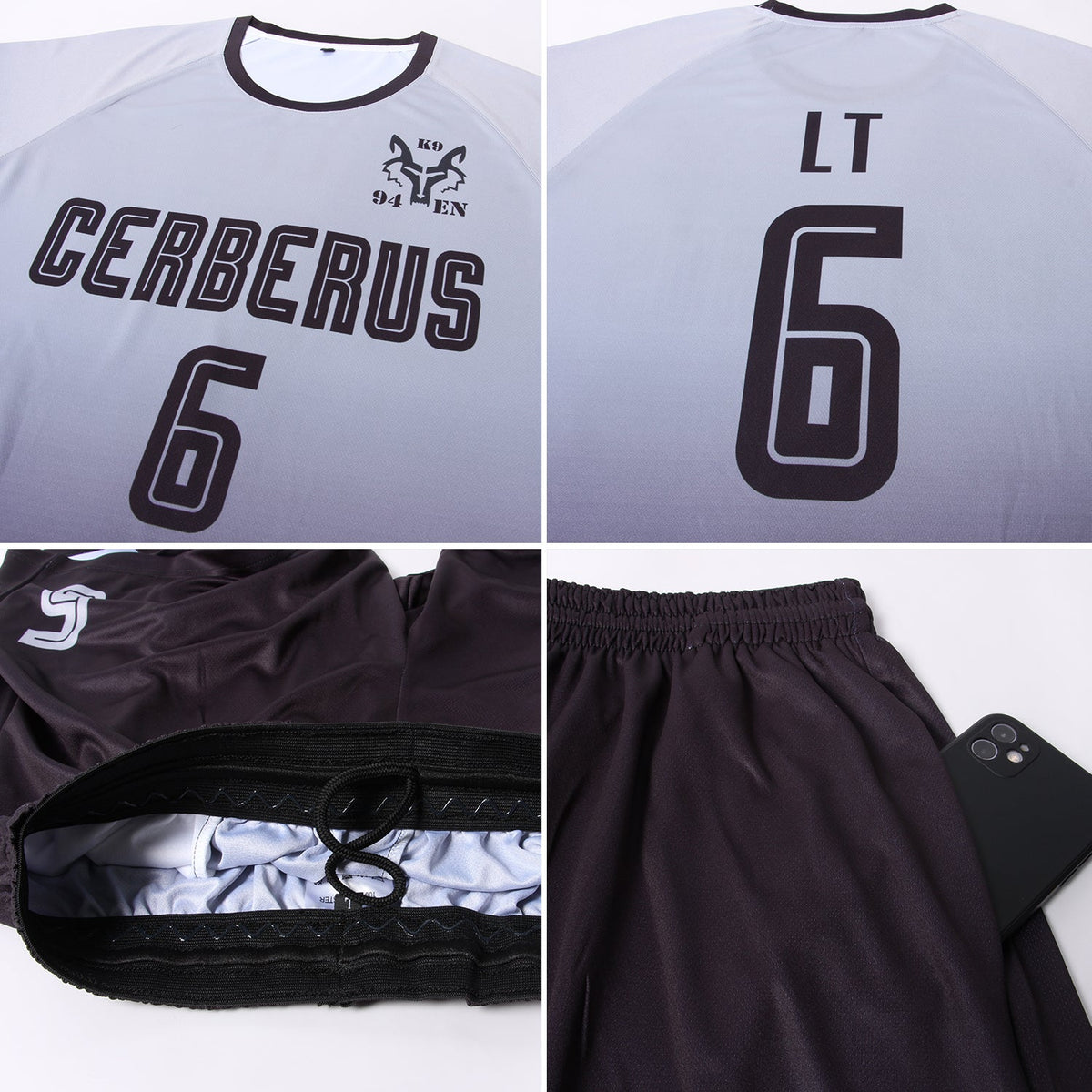 Custom Gray Black Sublimation Fade Fashion Soccer Uniform Jersey Limited