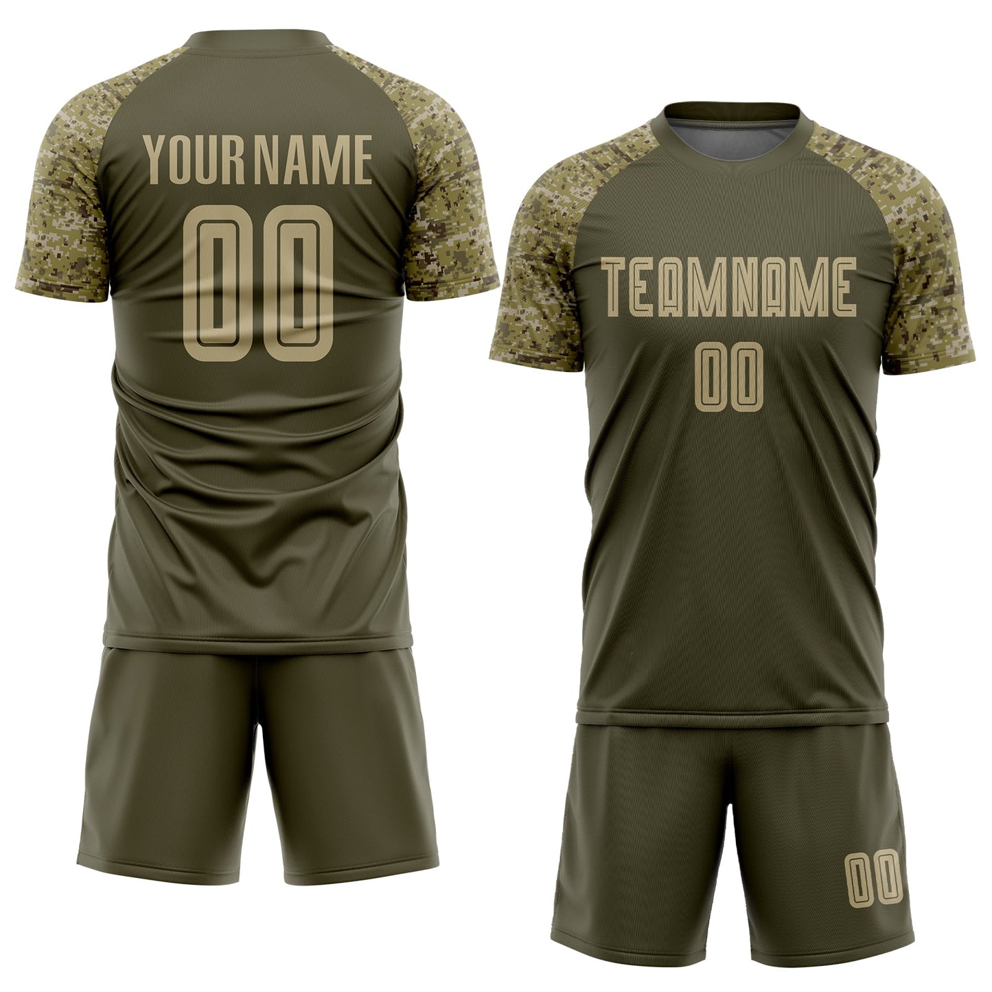 Custom Olive Vegas Gold-Camo Sublimation Salute To Service Soccer Uniform Jersey Limited