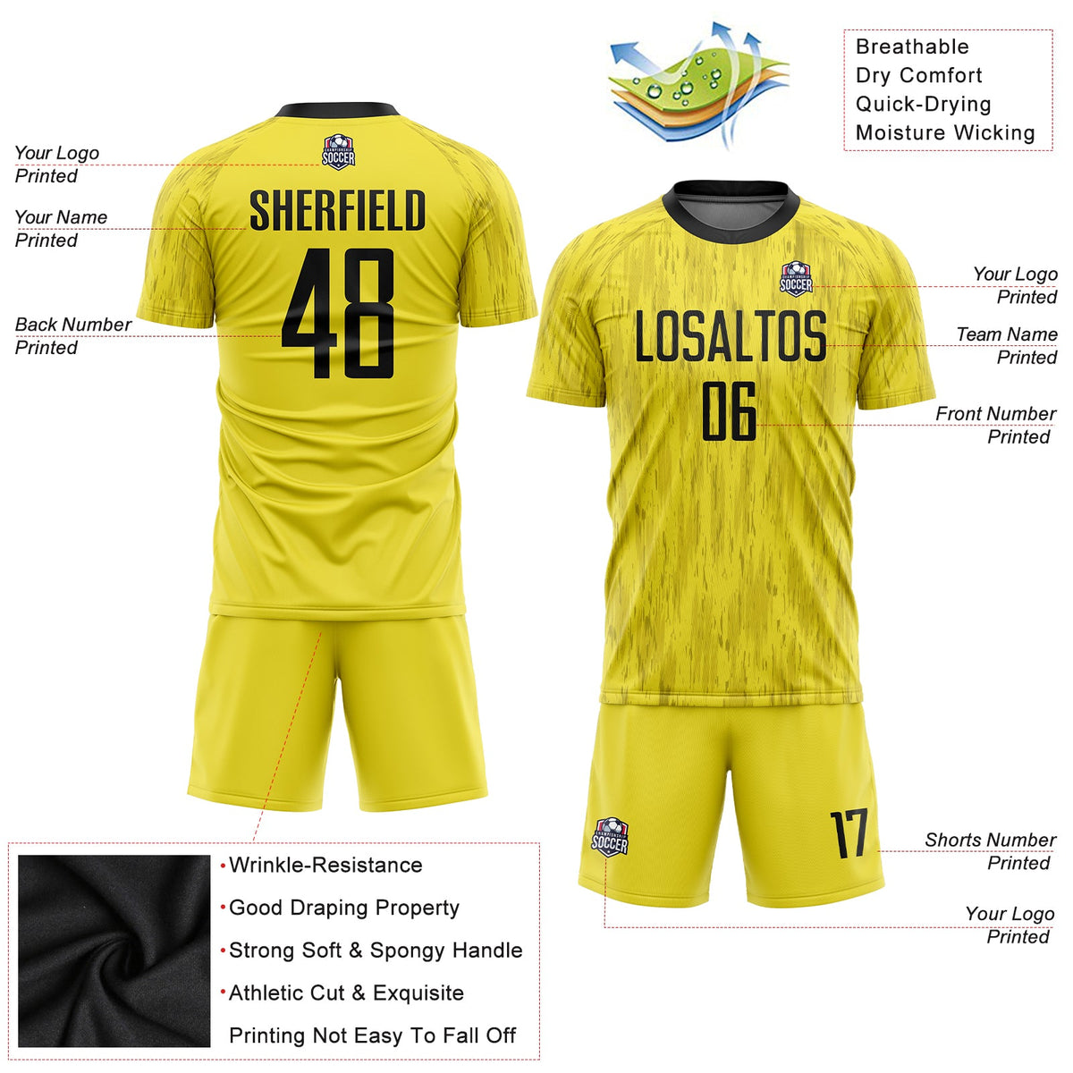 Custom Gold Black Sublimation Soccer Uniform Jersey Limited