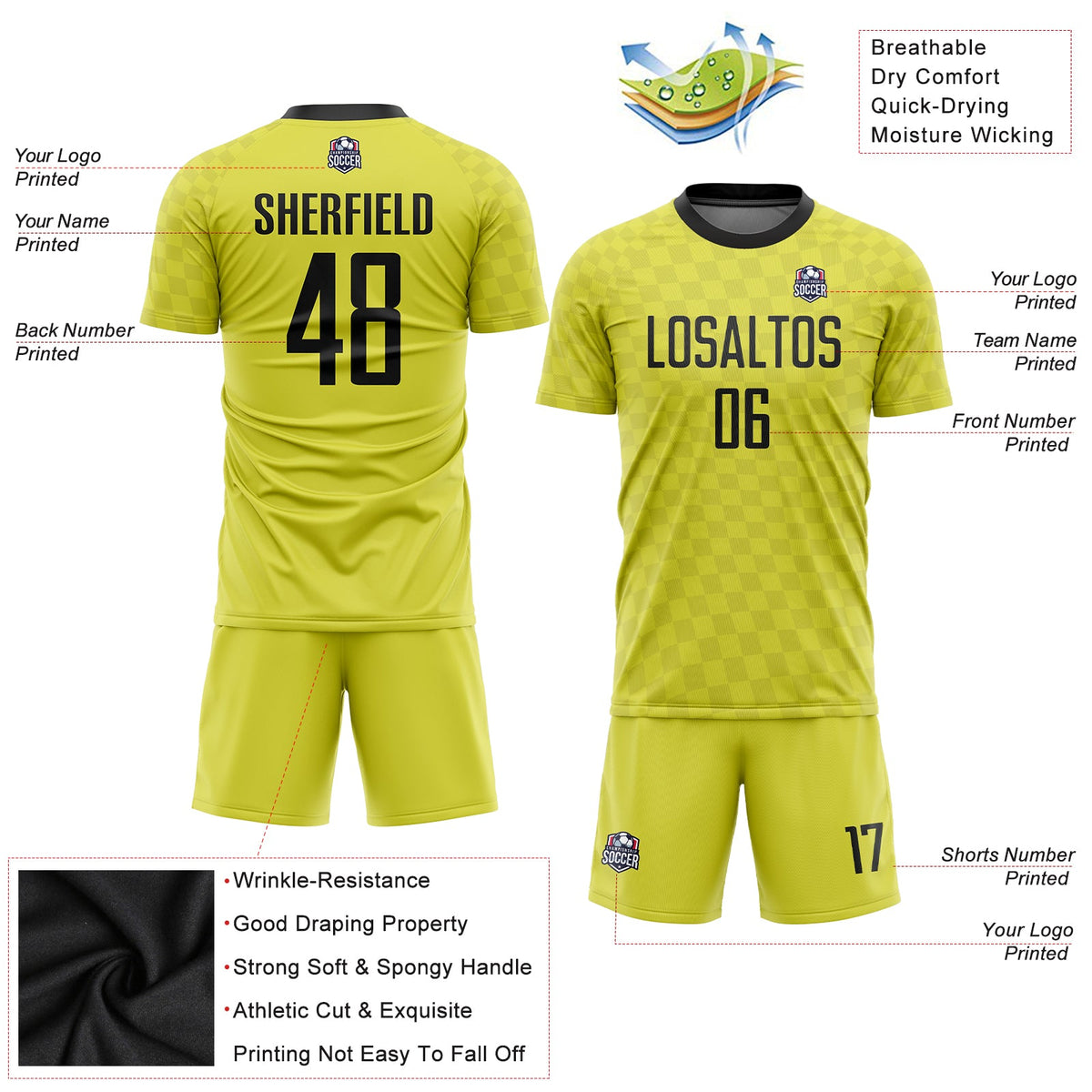 Custom Gold Black Sublimation Soccer Uniform Jersey Limited