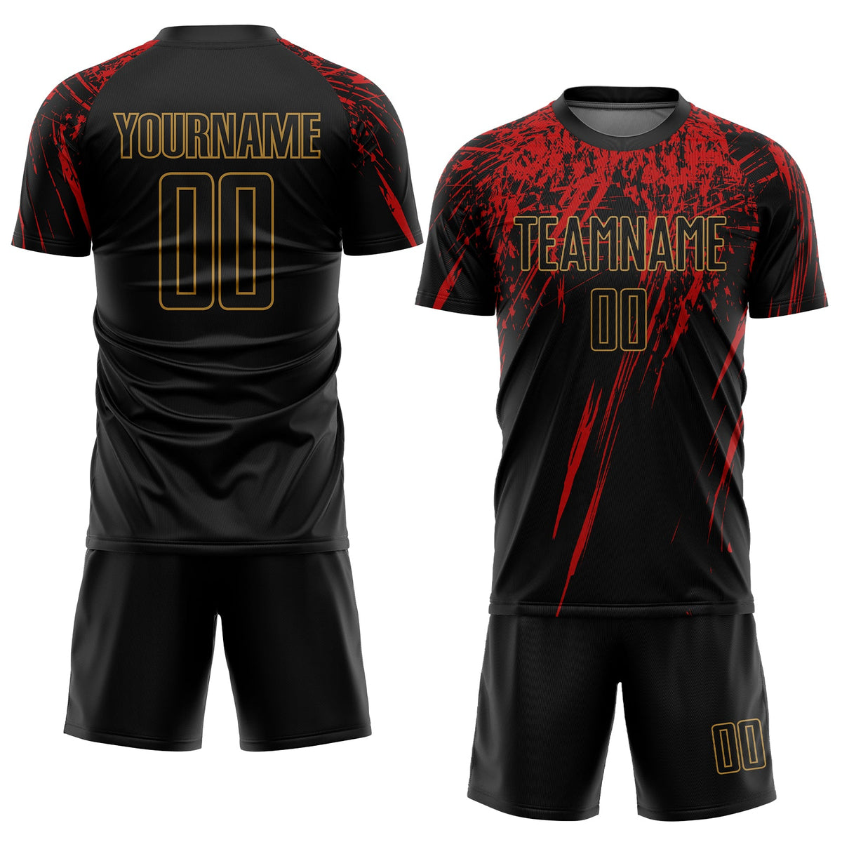 Custom Black Black Old Gold-Red Sublimation Soccer Uniform Jersey Limited