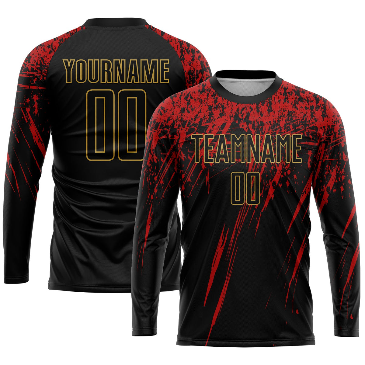 Custom Black Black Old Gold-Red Sublimation Soccer Uniform Jersey Limited