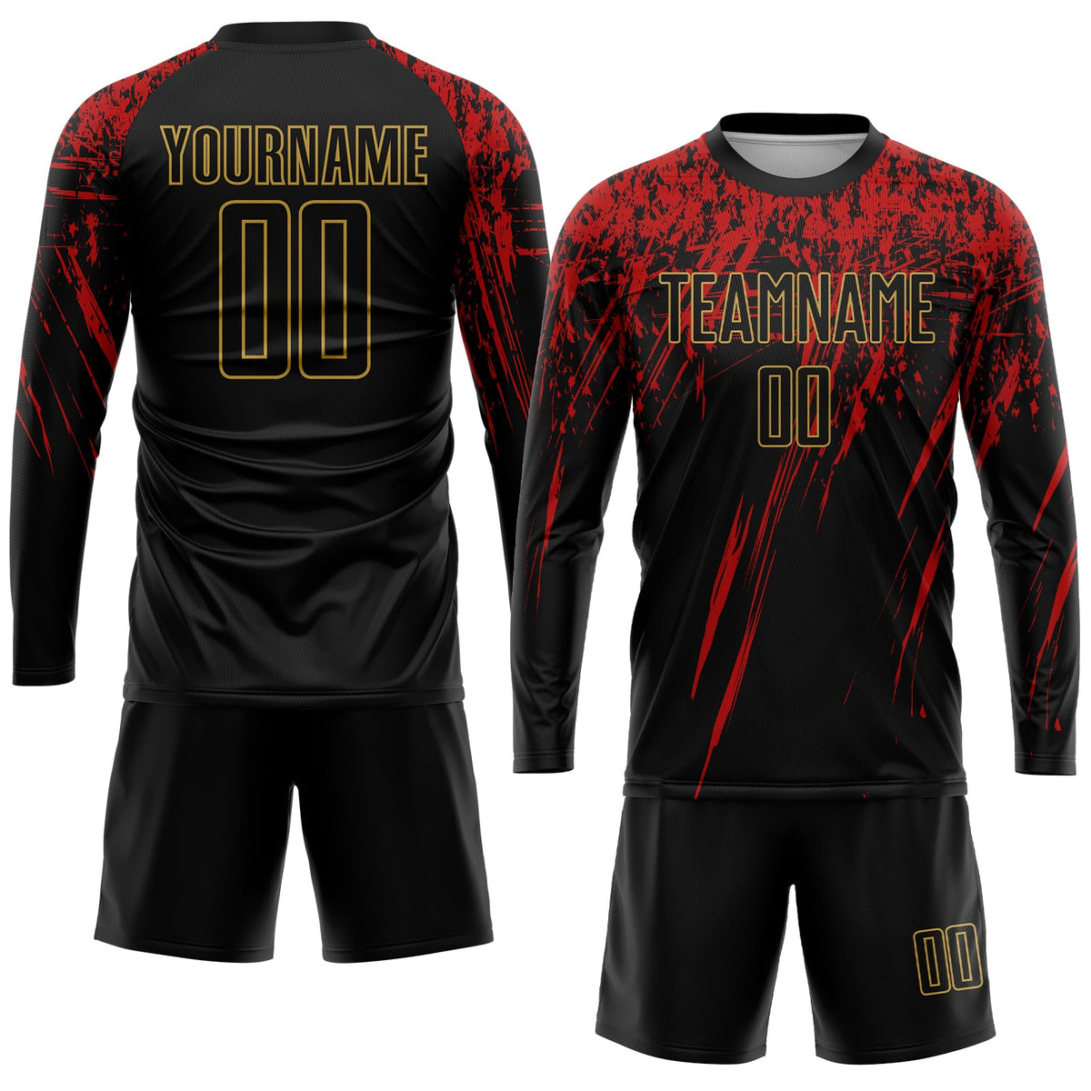 Custom Black Black Old Gold-Red Sublimation Soccer Uniform Jersey Limited
