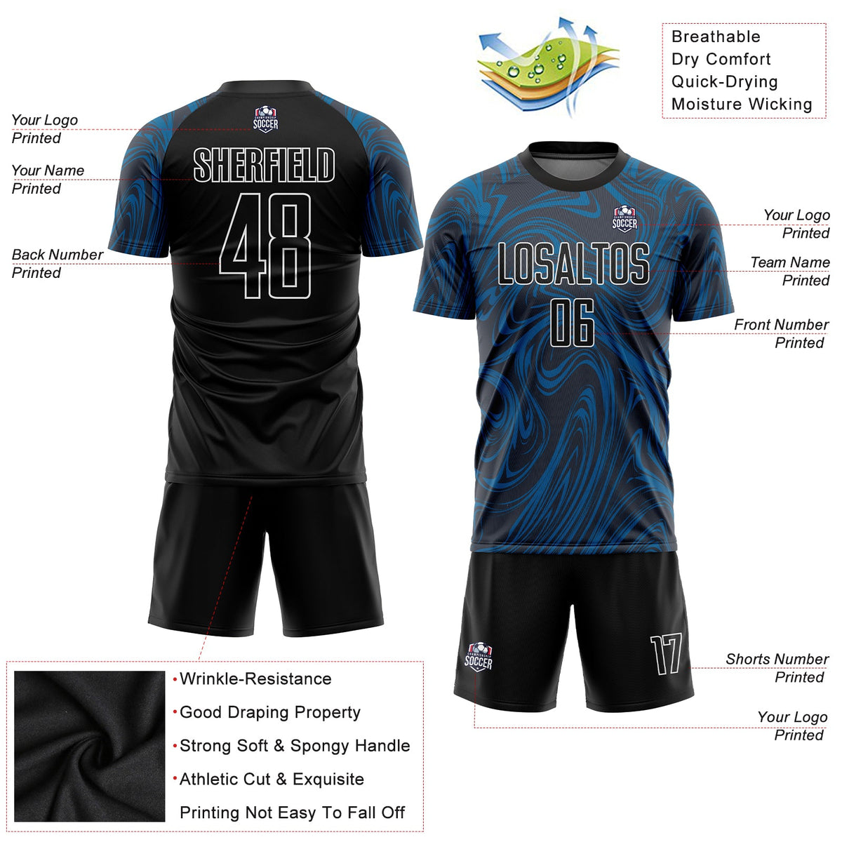 Custom Royal Black-White Sublimation Soccer Uniform Jersey Limited
