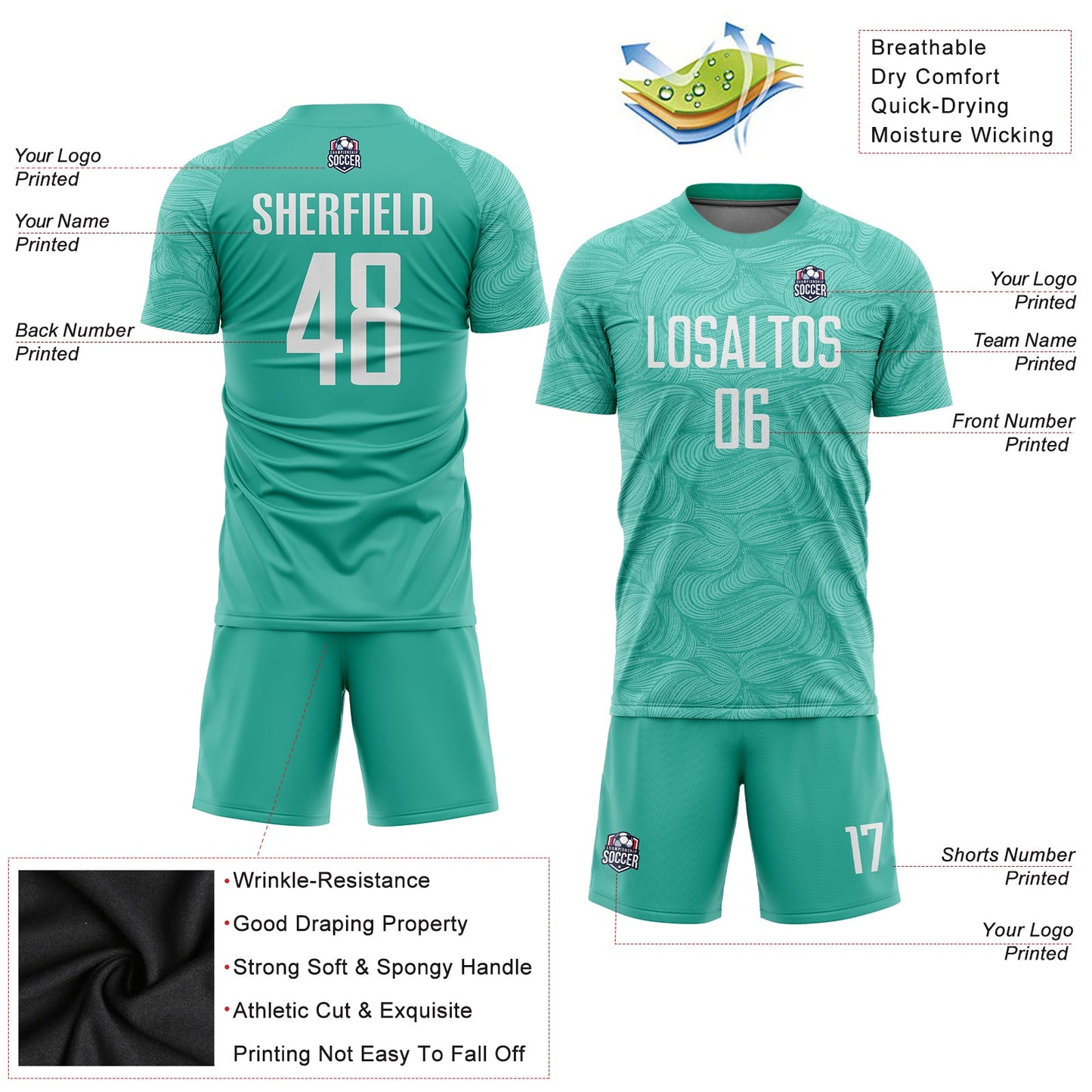 Custom Aqua White Sublimation Soccer Uniform Jersey Limited
