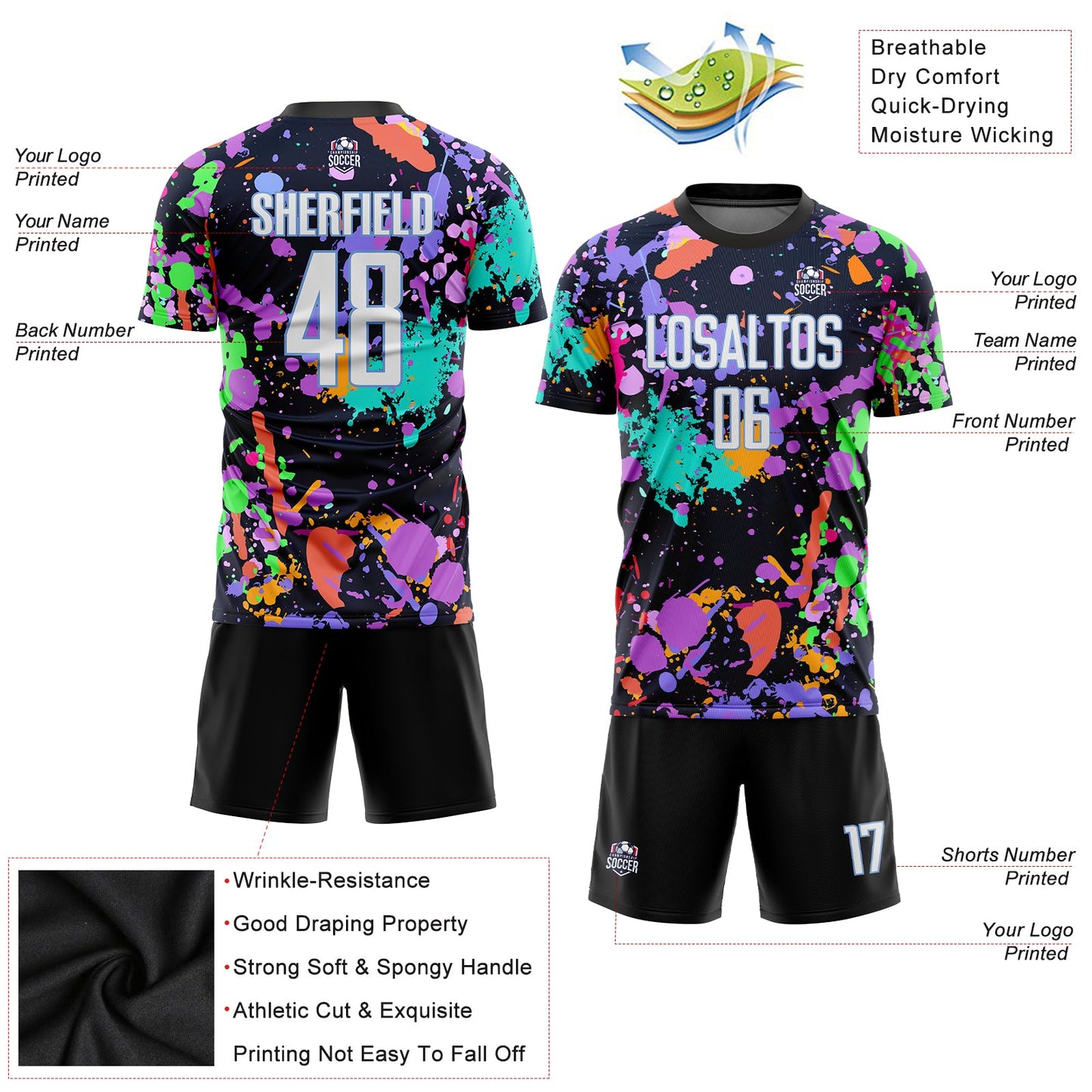 Custom Graffiti Pattern White-Light Blue Sublimation Soccer Uniform Jersey Limited