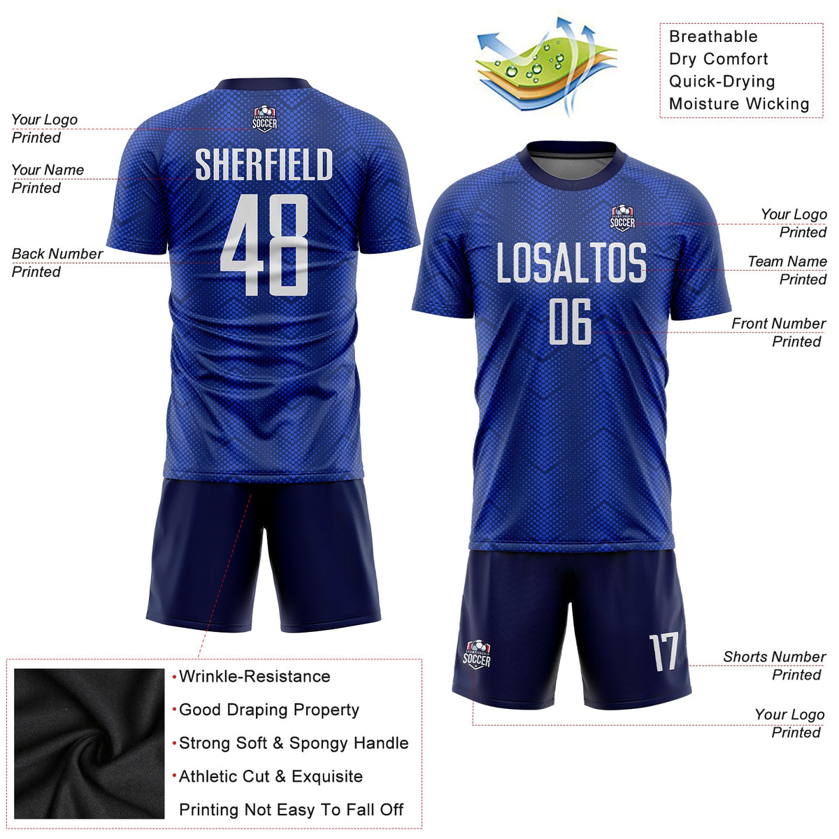 Custom Royal White-Navy Sublimation Soccer Uniform Jersey Limited