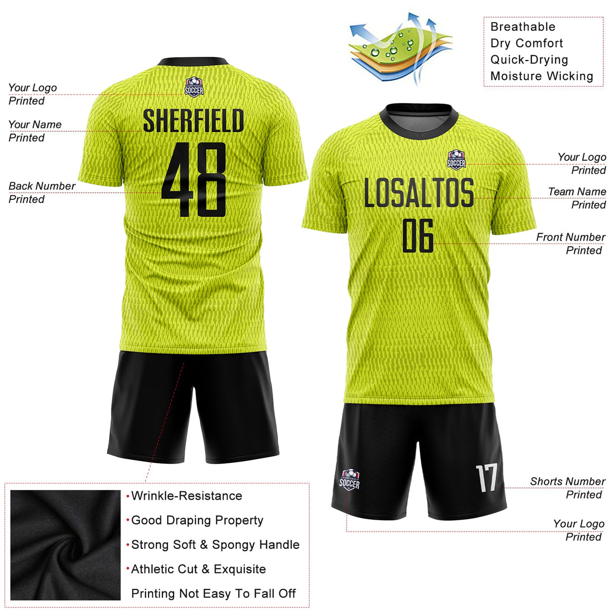 Custom Gold Black-White Sublimation Soccer Uniform Jersey Limited
