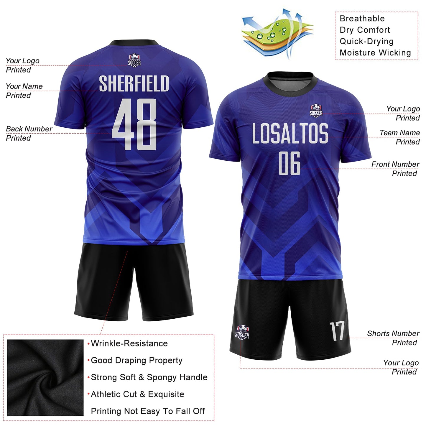 Custom Dark Purple White Royal-Navy Sublimation Soccer Uniform Jersey Limited