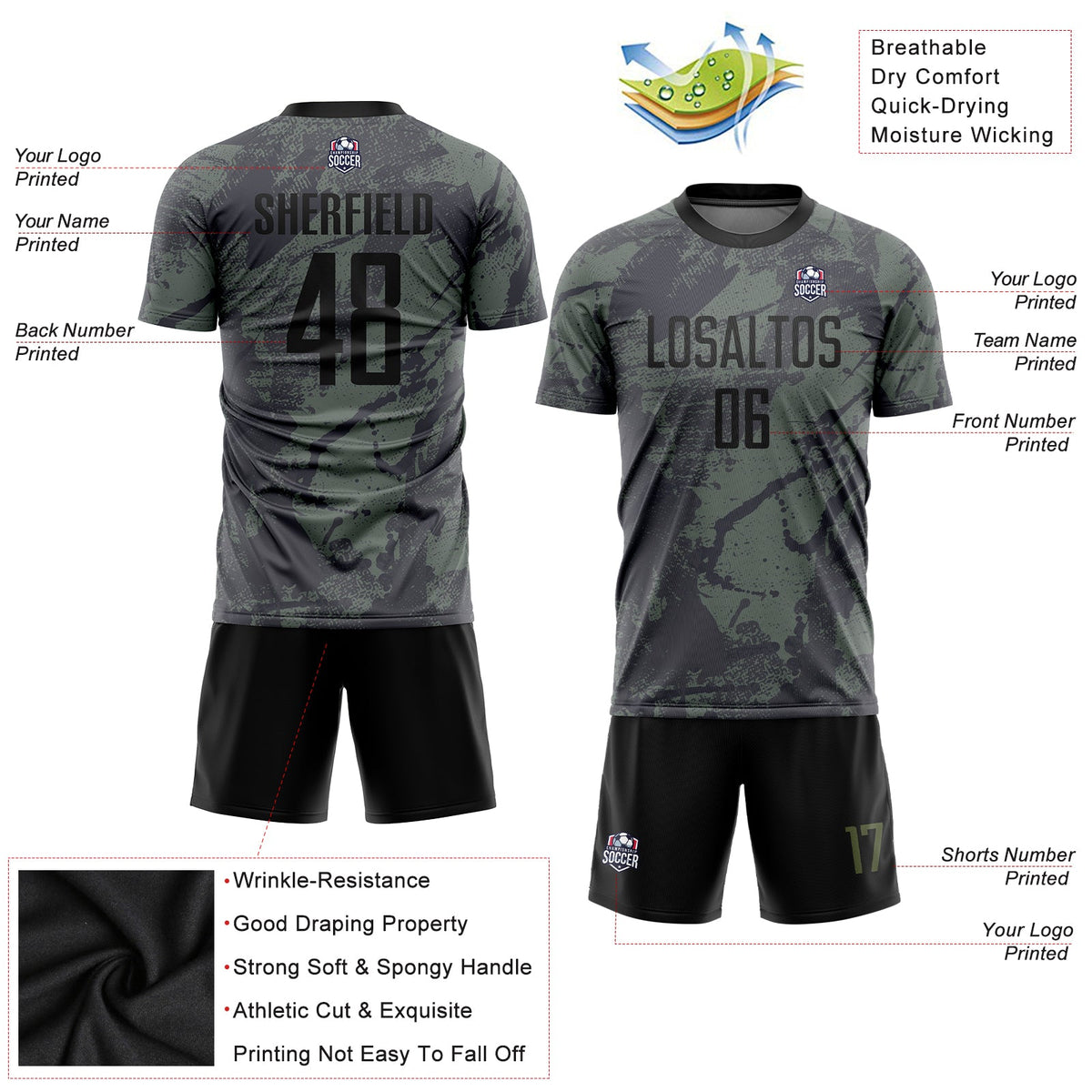 Custom Olive Black Sublimation Salute To Service Soccer Uniform Jersey Limited