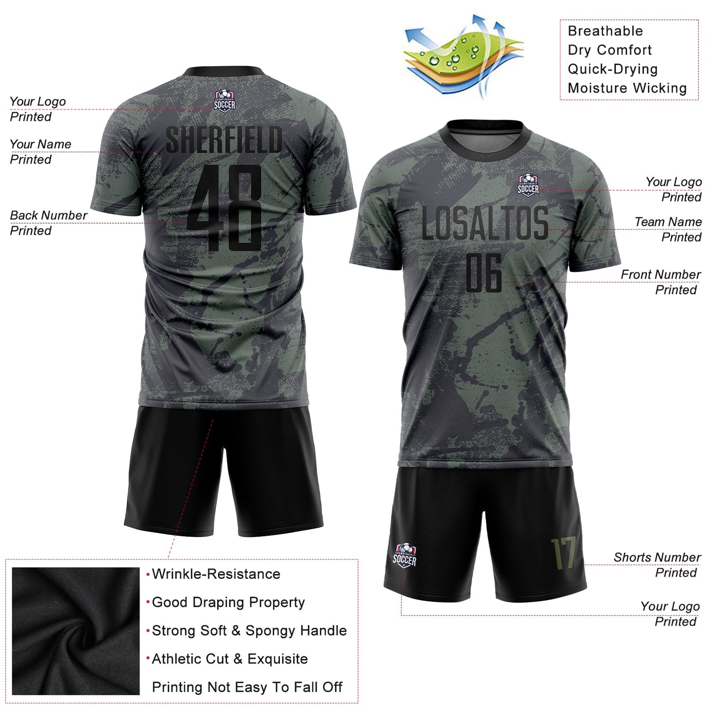 Custom Olive Black Sublimation Salute To Service Soccer Uniform Jersey Limited