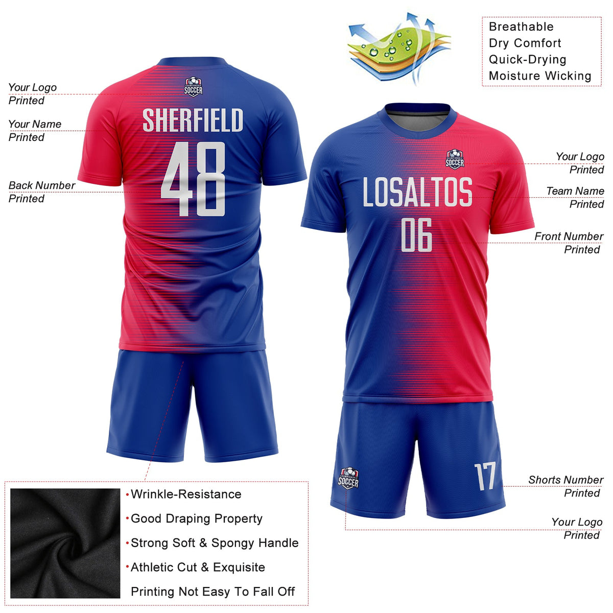 Custom Red White-Royal Sublimation Soccer Uniform Jersey Limited