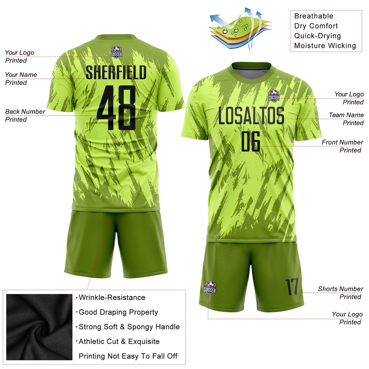 Custom Neon Green Black-Olive Sublimation Soccer Uniform Jersey Limited