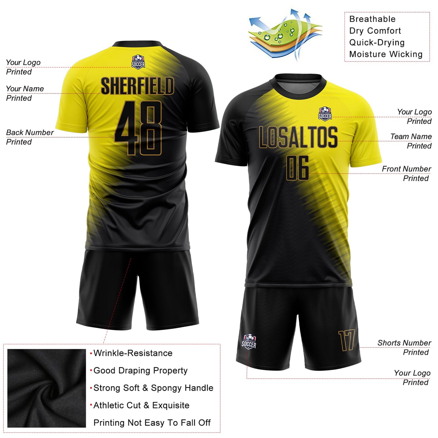 Custom Gold Black-Old Gold Sublimation Soccer Uniform Jersey Limited