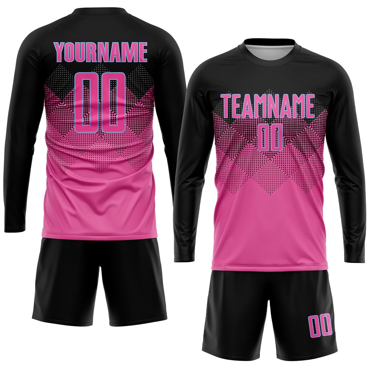 Custom Pink Black-LIght Blue Gradient Square Shape Sublimation Soccer Uniform Jersey Limited