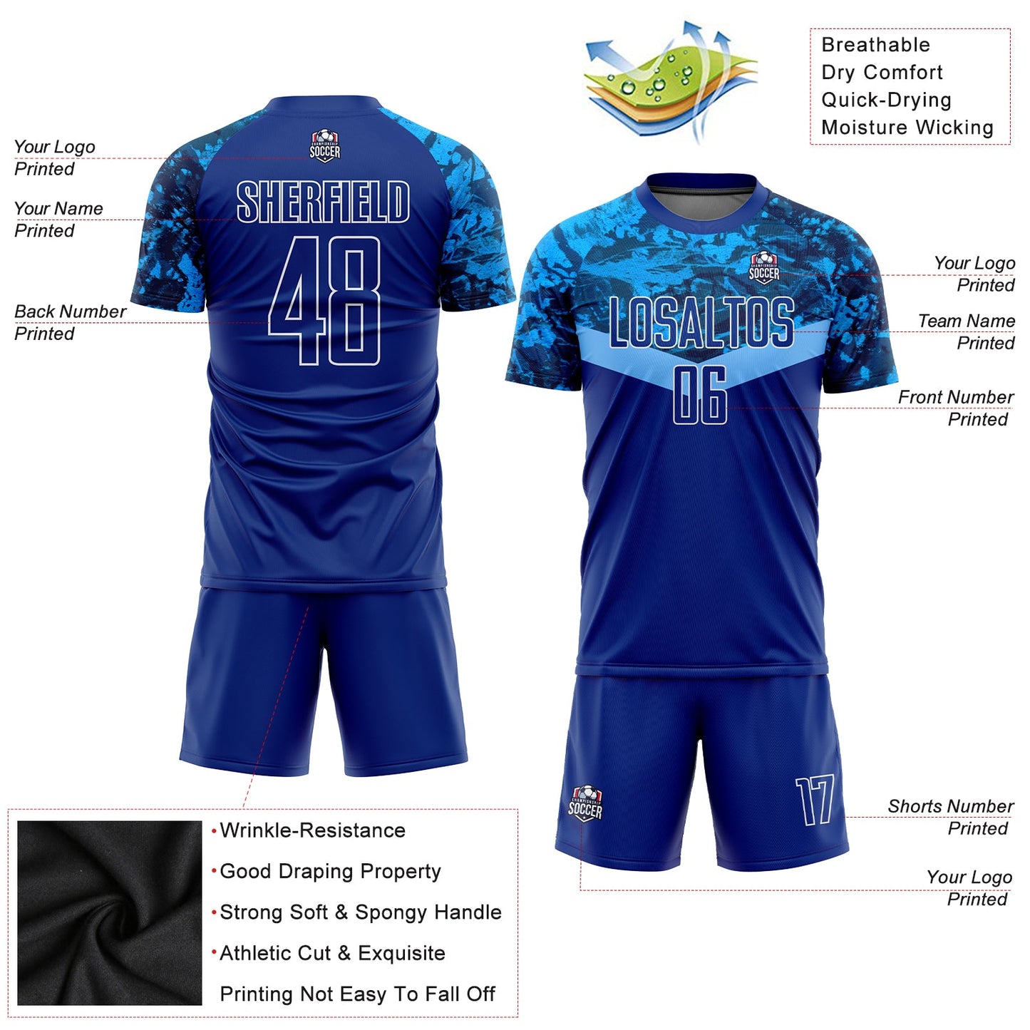 Custom Royal Royal-Light Blue Sublimation Soccer Uniform Jersey Limited