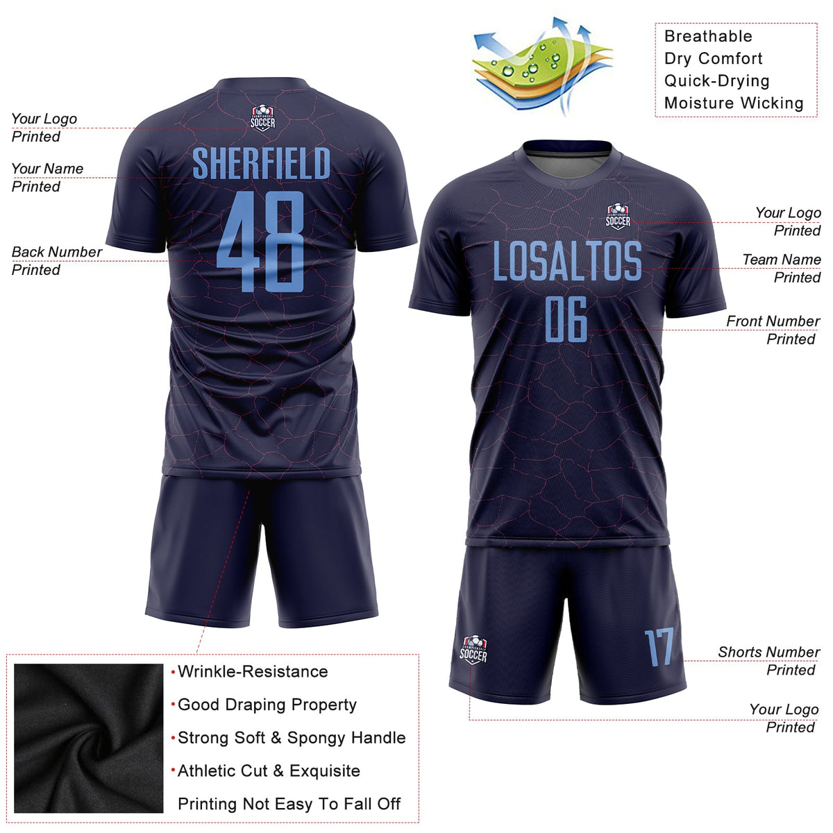 Custom Purple Light Blue Sublimation Soccer Uniform Jersey Limited
