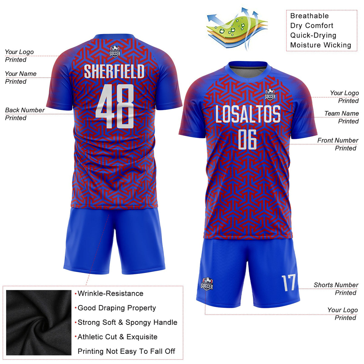 Custom Royal White-Red Sublimation Soccer Uniform Jersey Limited