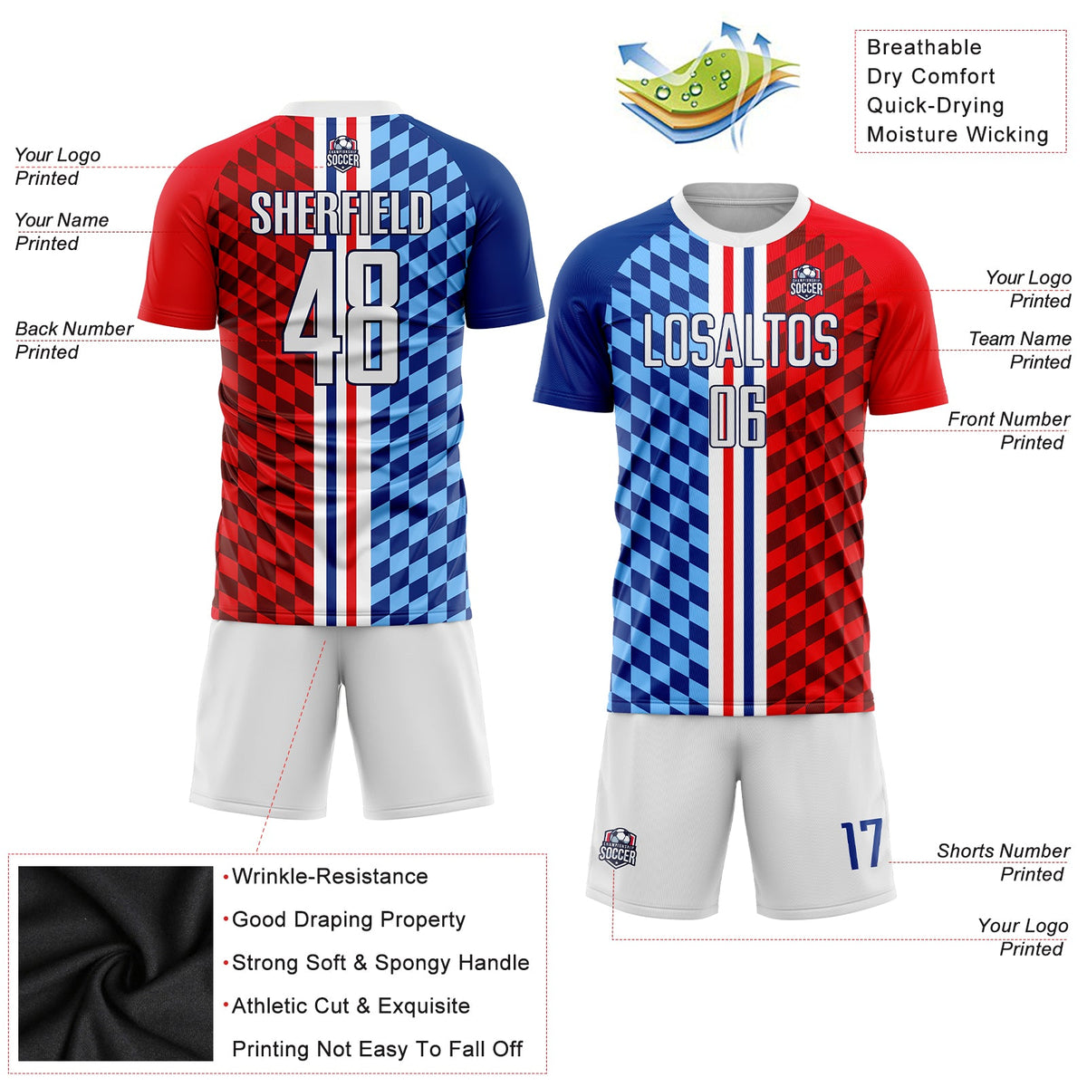 Custom Figure White-Royal Sublimation Soccer Uniform Jersey Limited