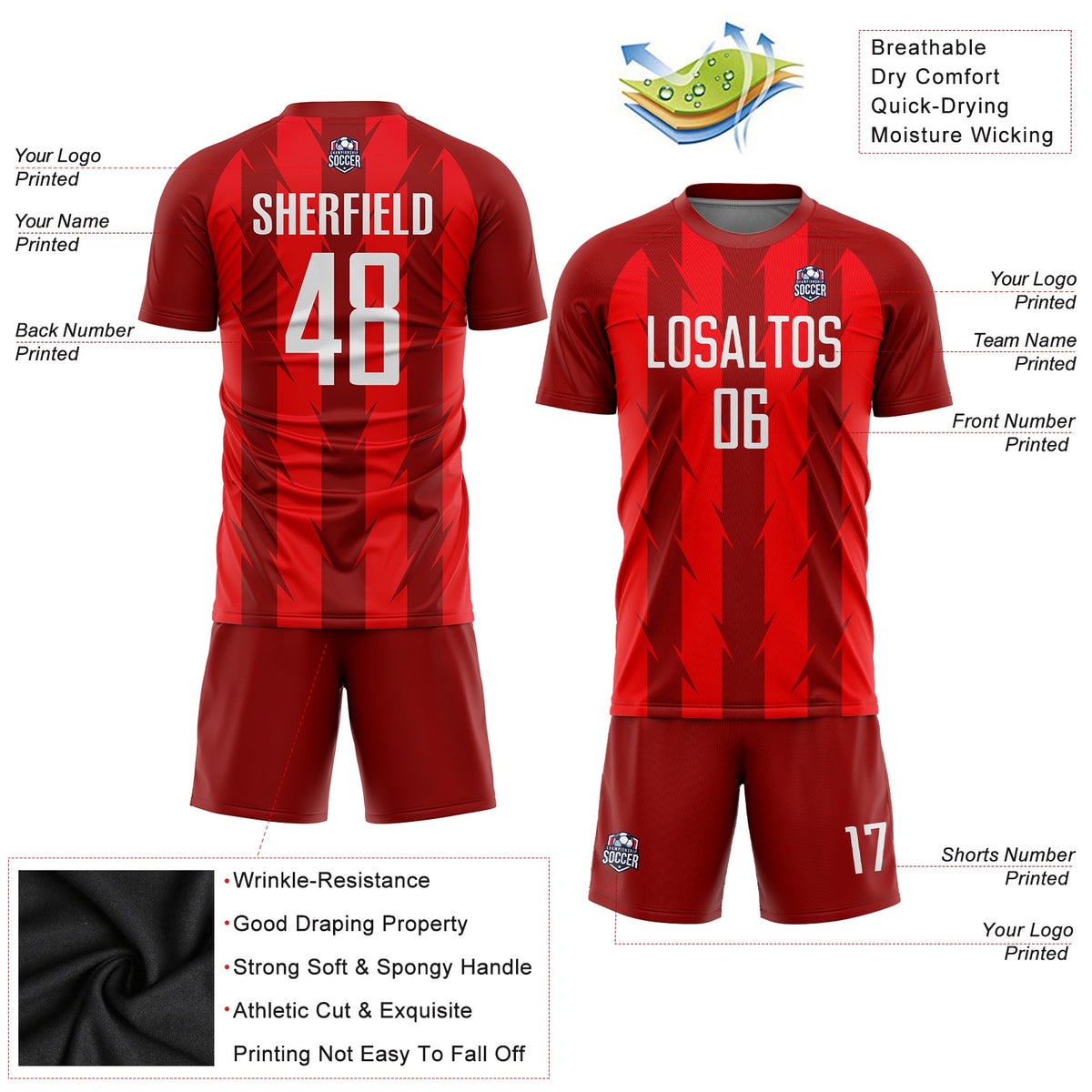 Custom Red White Sublimation Soccer Uniform Jersey Limited
