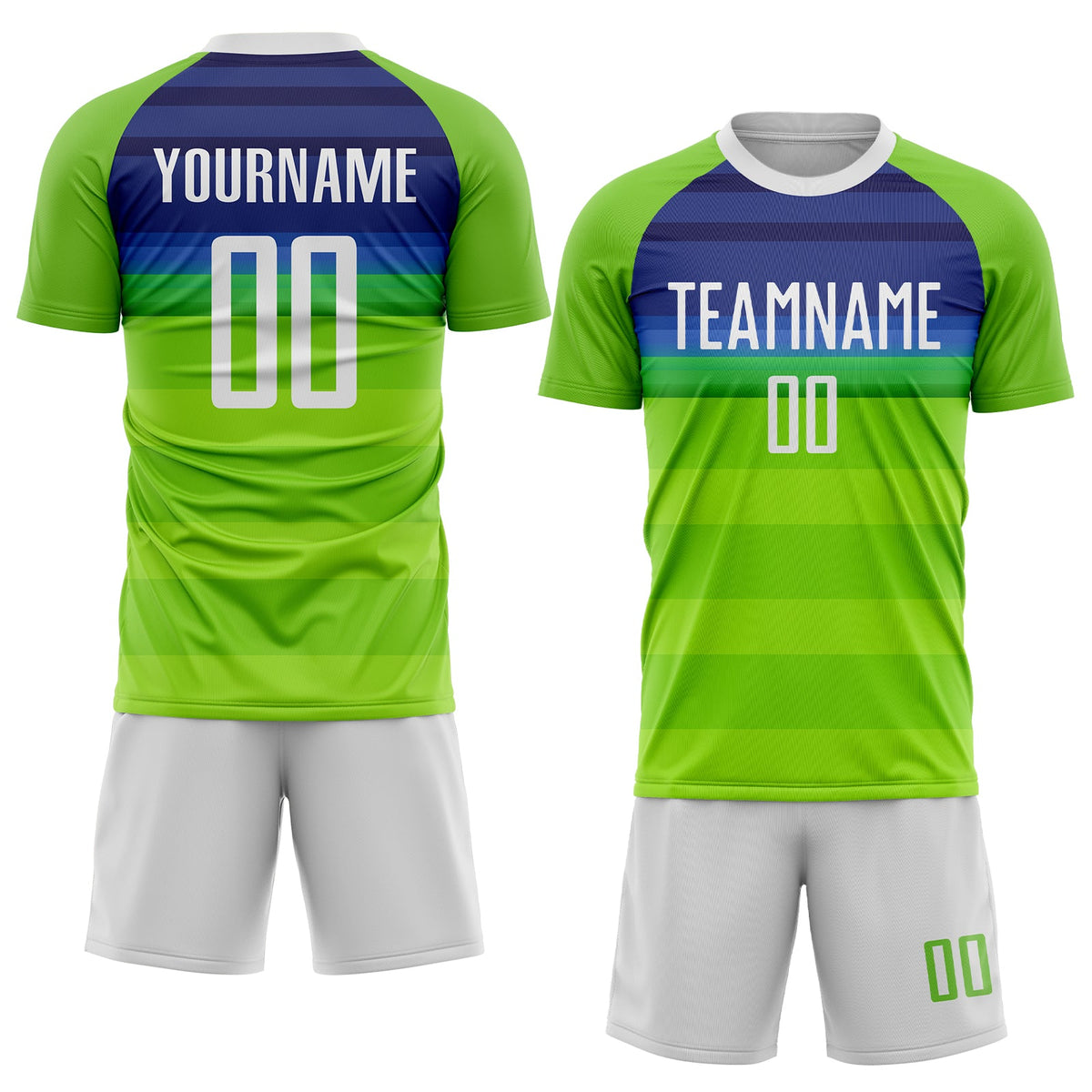 Custom Neon Green White-Royal Sublimation Soccer Uniform Jersey Limited