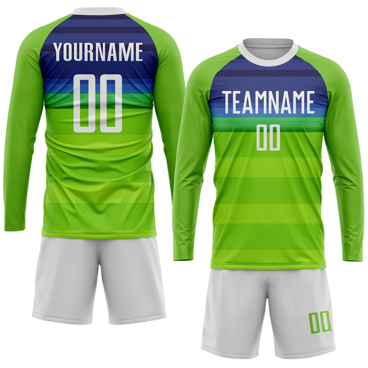 Custom Neon Green White-Royal Sublimation Soccer Uniform Jersey Limited