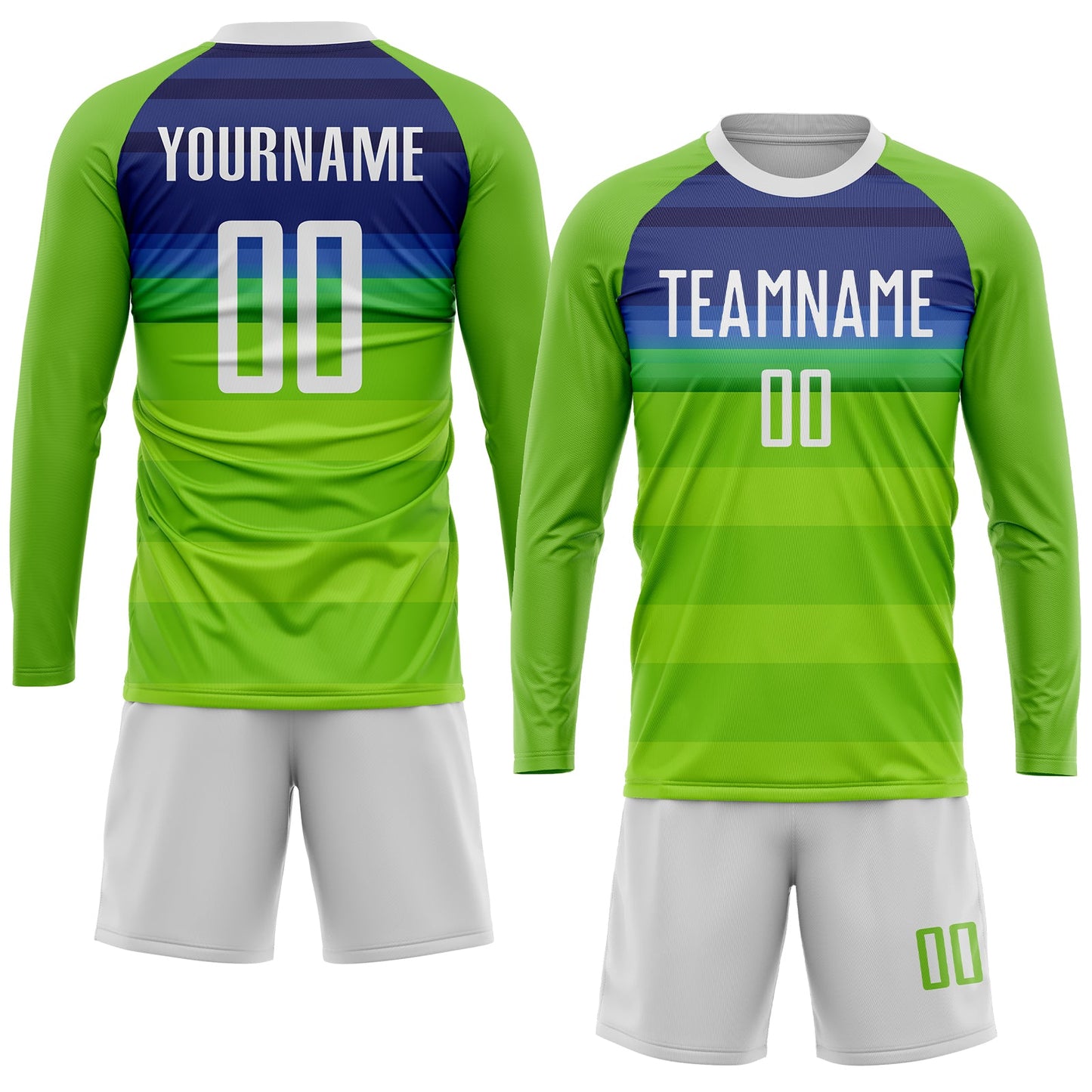 Custom Neon Green White-Royal Sublimation Soccer Uniform Jersey Limited