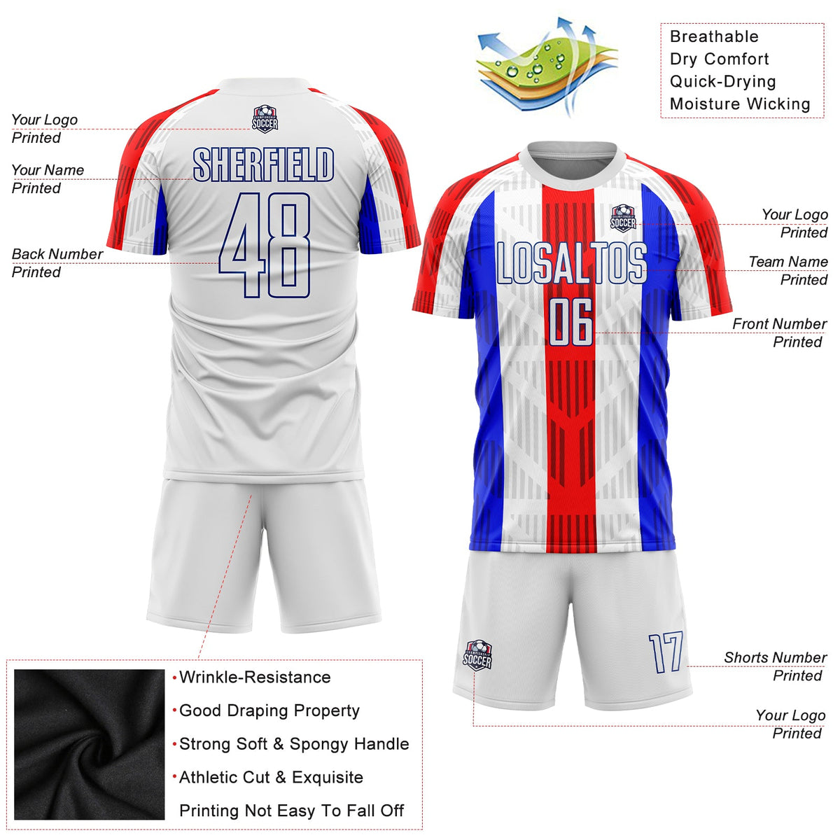 Custom White White-Royal Sublimation Soccer Uniform Jersey Limited