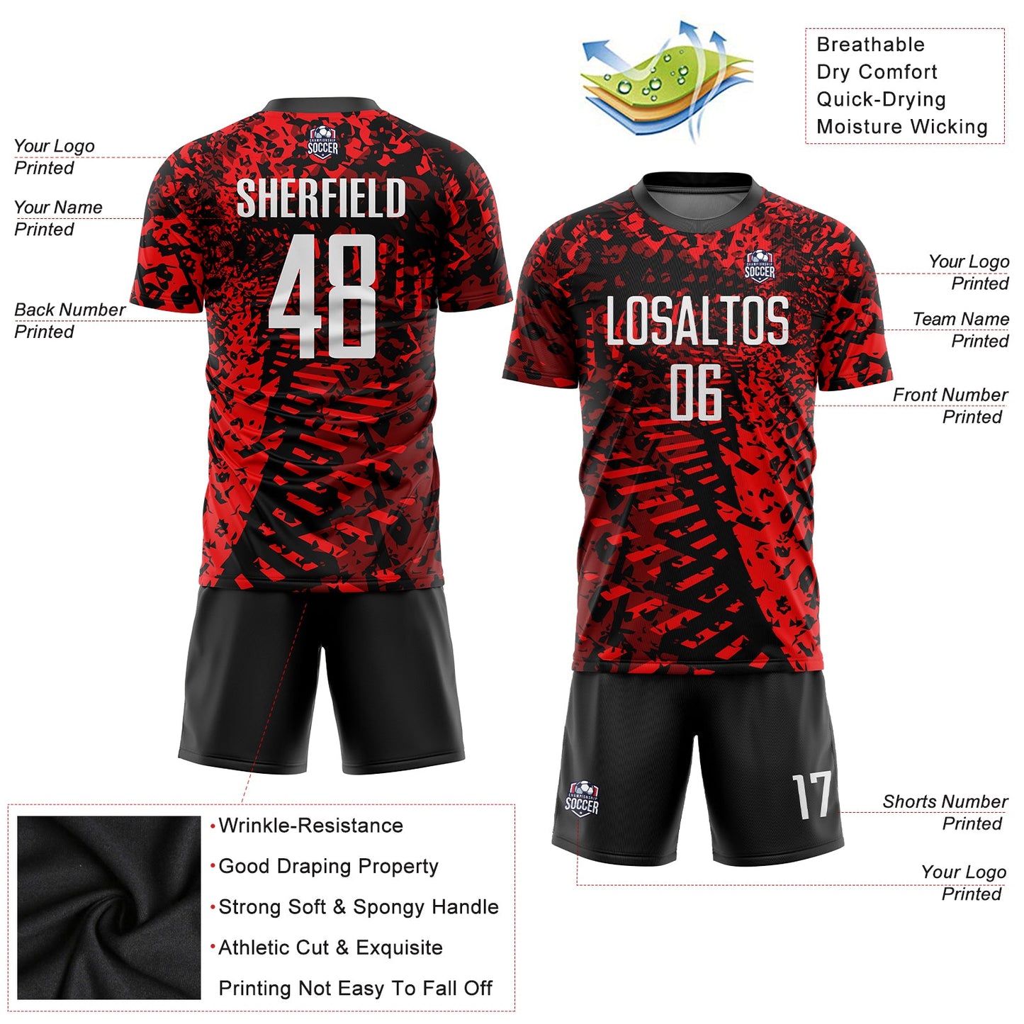 Custom Red Black-White Sublimation Soccer Uniform Jersey Limited