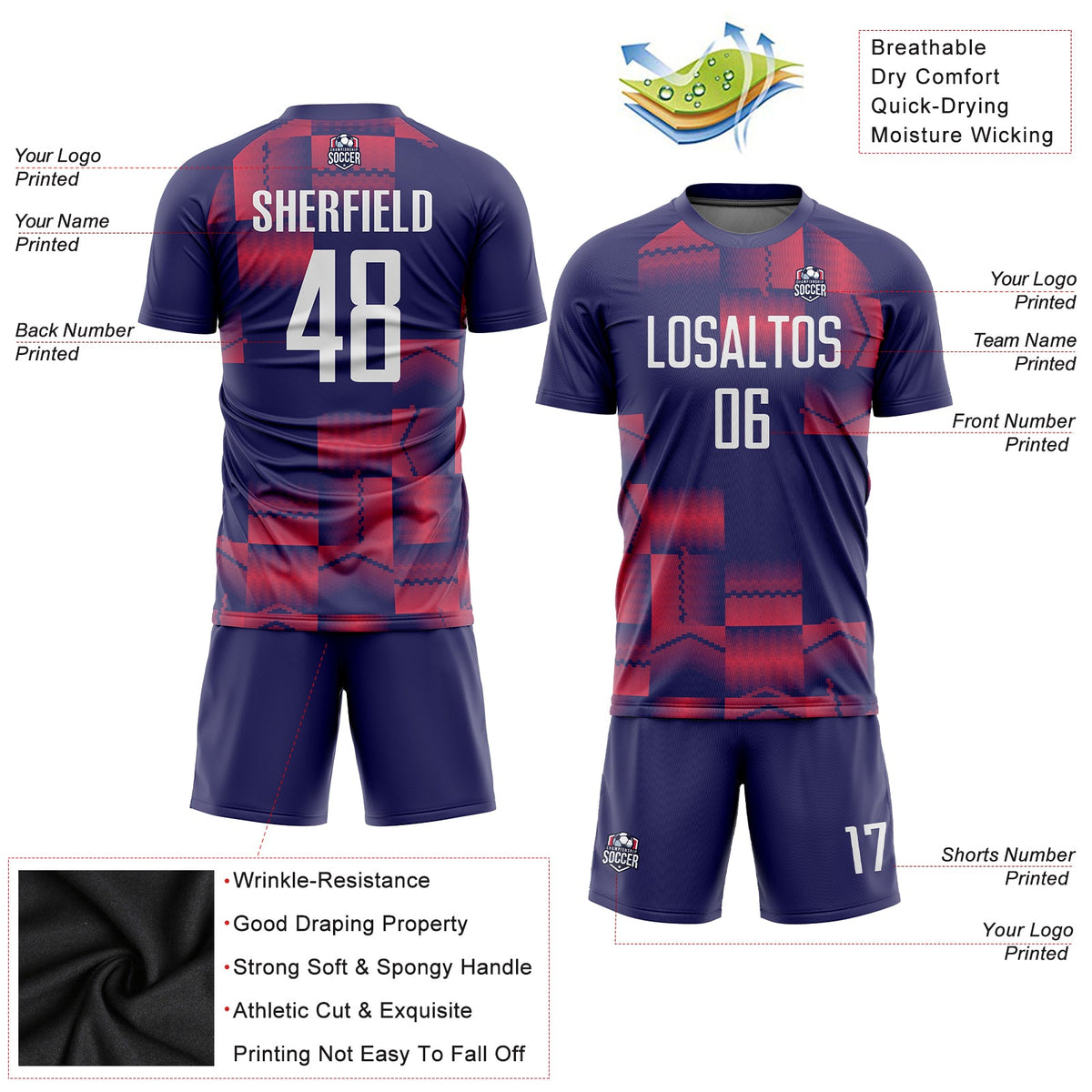 Custom Figure White-Purple Sublimation Soccer Uniform Jersey Limited