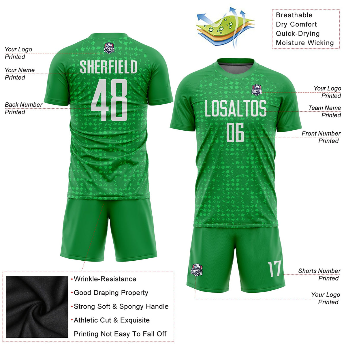 Custom Kelly Green White Sublimation Soccer Uniform Jersey Limited