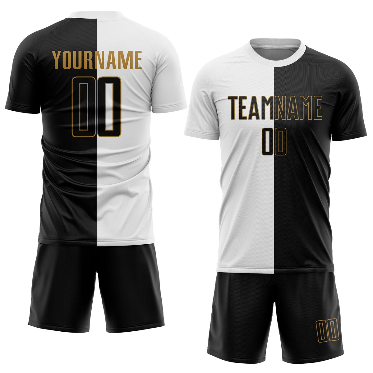 Custom White Black-Old Gold Sublimation Split Fashion Soccer Uniform Jersey Limited