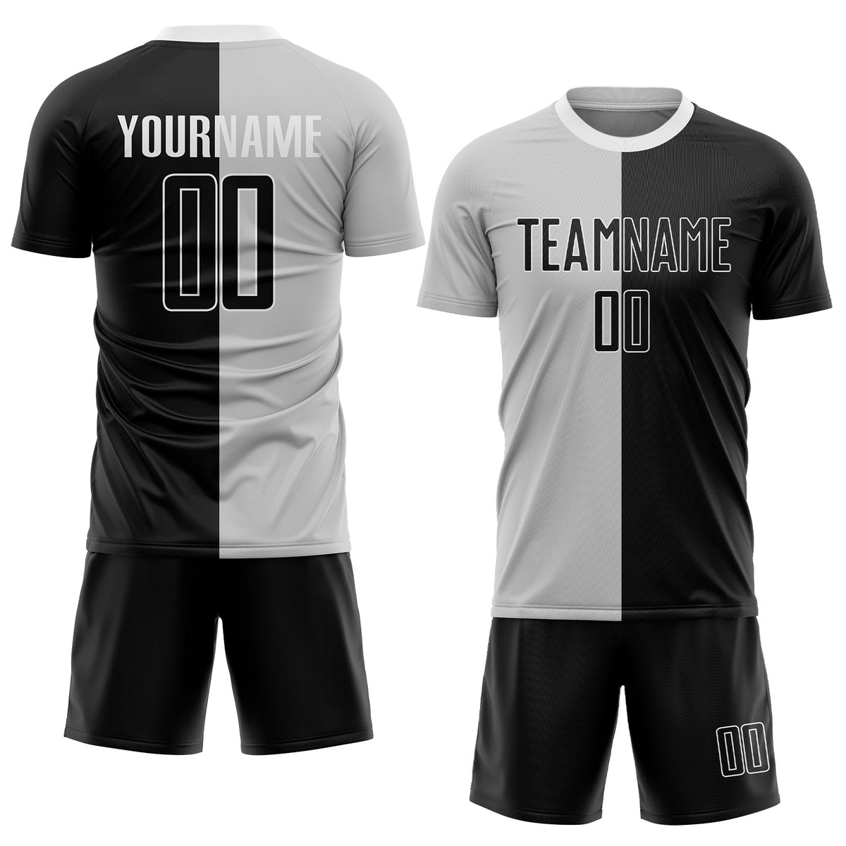 Custom Gray Black-White Sublimation Split Fashion Soccer Uniform Jersey Limited