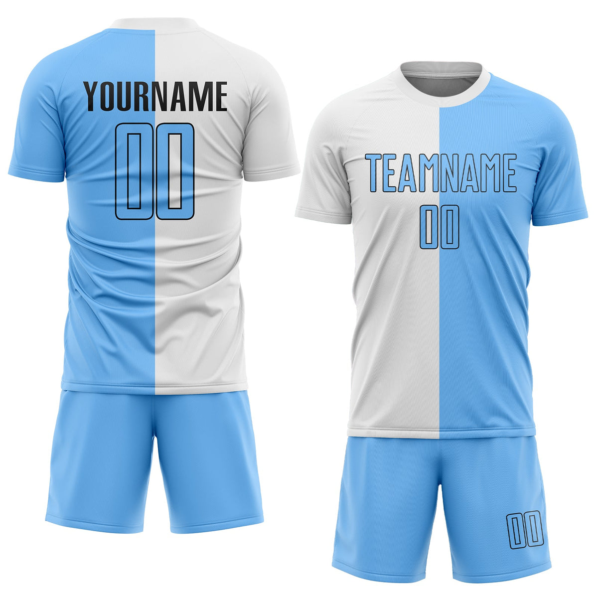 Custom White Light Blue-Black Sublimation Split Fashion Soccer Uniform Jersey Limited