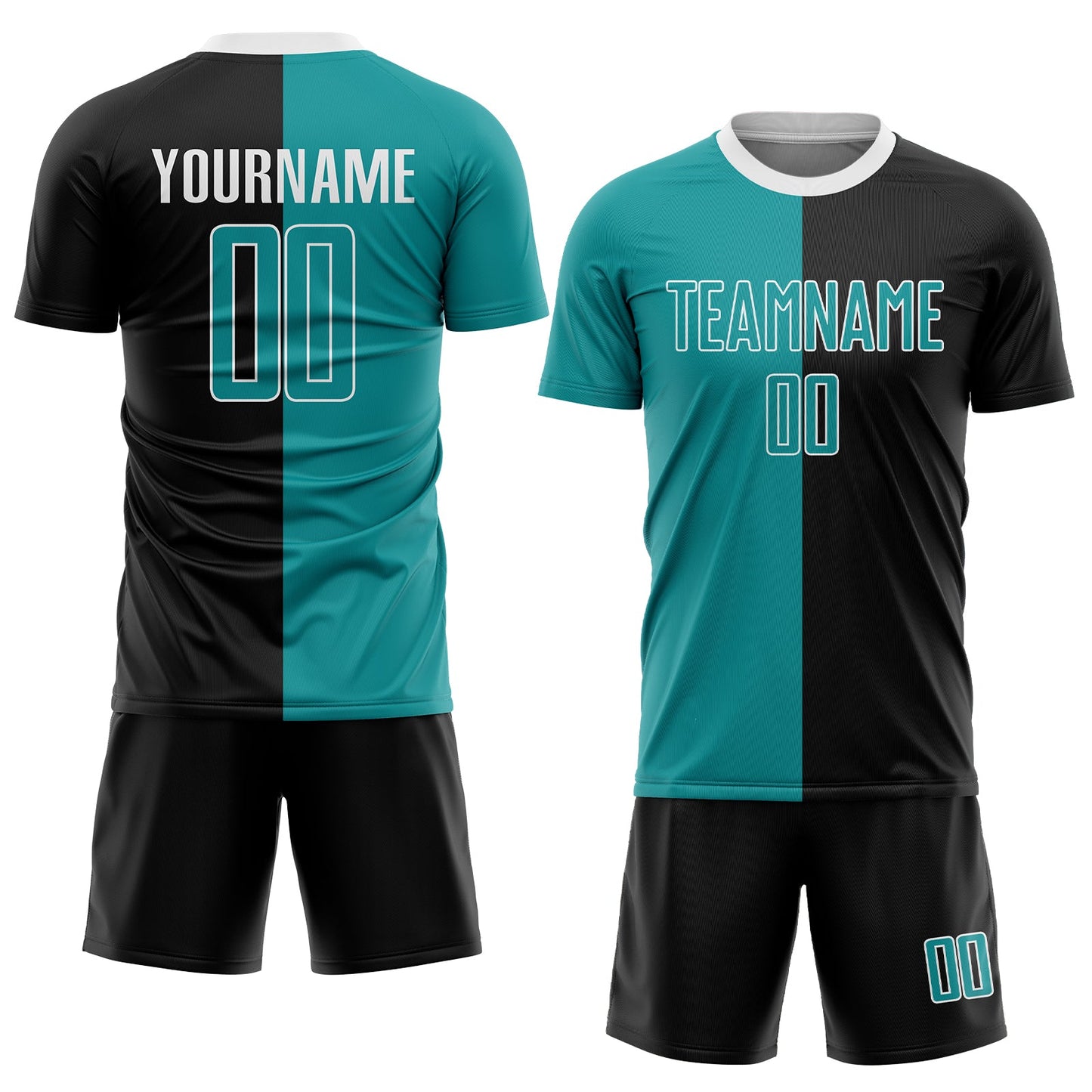 Custom Black Teal-White Sublimation Split Fashion Soccer Uniform Jersey Limited