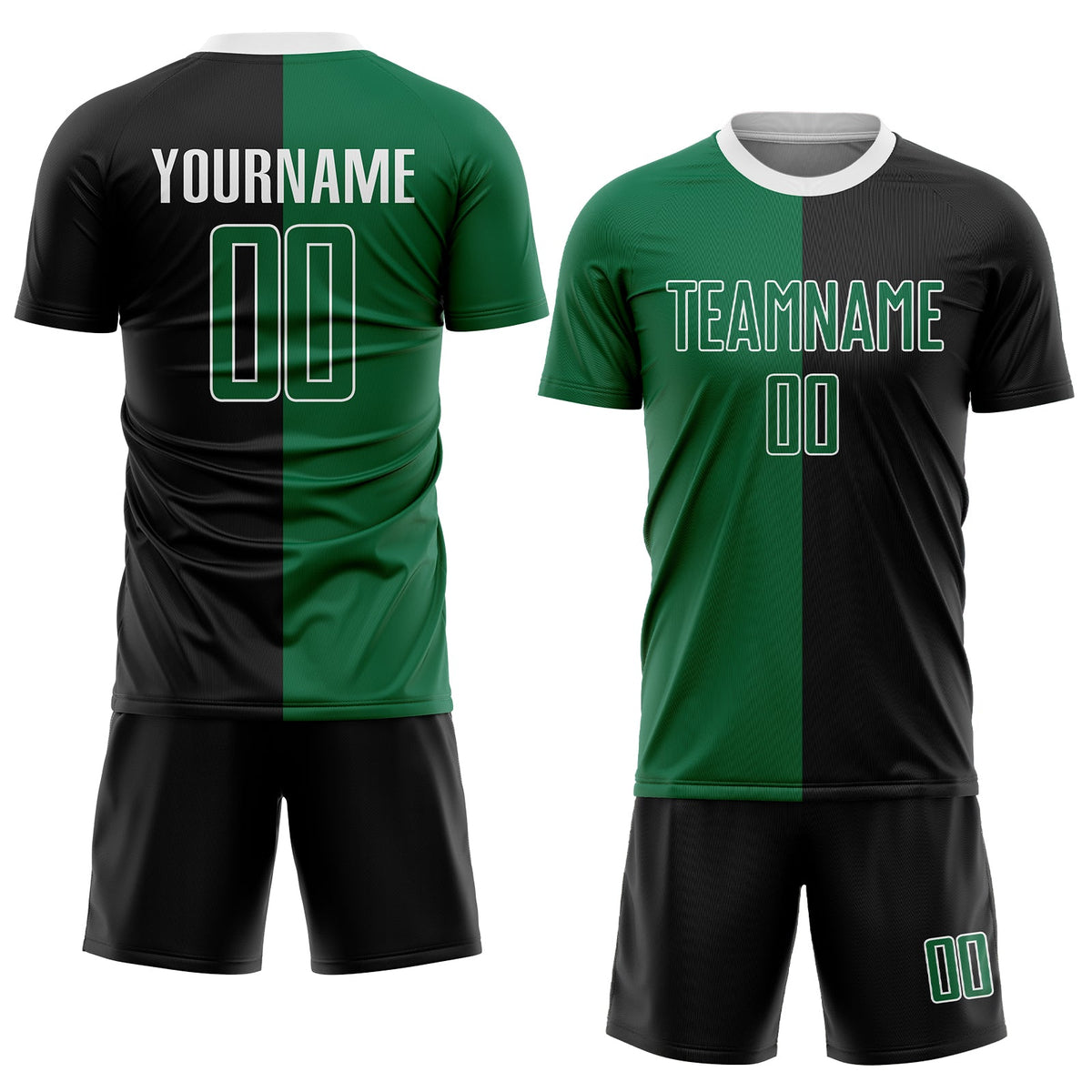 Custom Black Kelly Green-White Sublimation Split Fashion Soccer Uniform Jersey Limited
