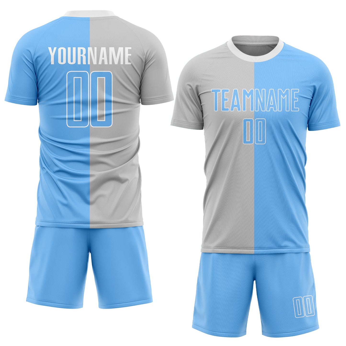 Custom Gray Light Blue-White Sublimation Split Fashion Soccer Uniform Jersey Limited