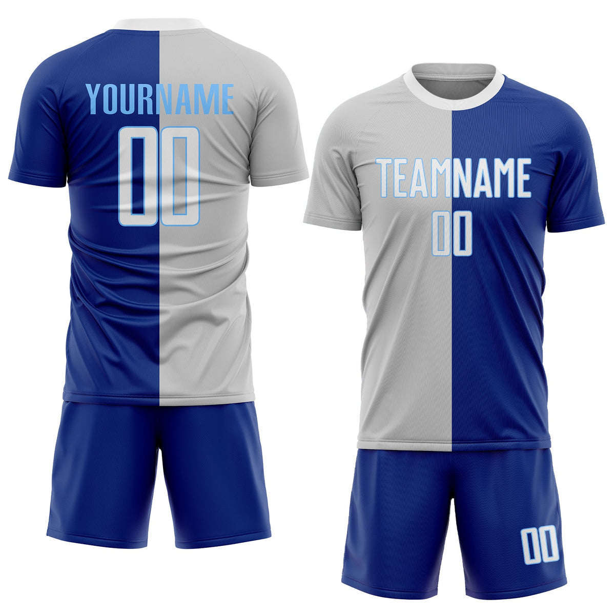 Custom Royal White-Gray Sublimation Split Fashion Soccer Uniform Jersey Limited