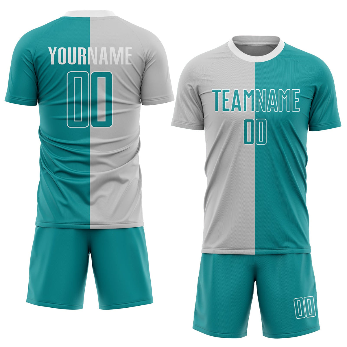 Custom Gray Teal-White Sublimation Split Fashion Soccer Uniform Jersey Limited